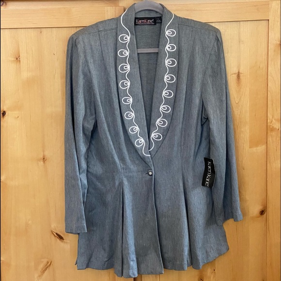 Vintage 90’s Karen Kane Fit ‘n Flare Grey Blazer L - Picture 1 of 6